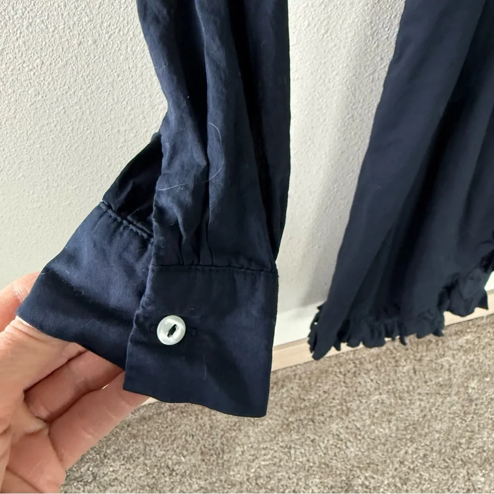 A Shirt Thing Navy Blue Wrap Midi Dress Cotton Casual Boho Minimalist Women M/L - Picture 6 of 15